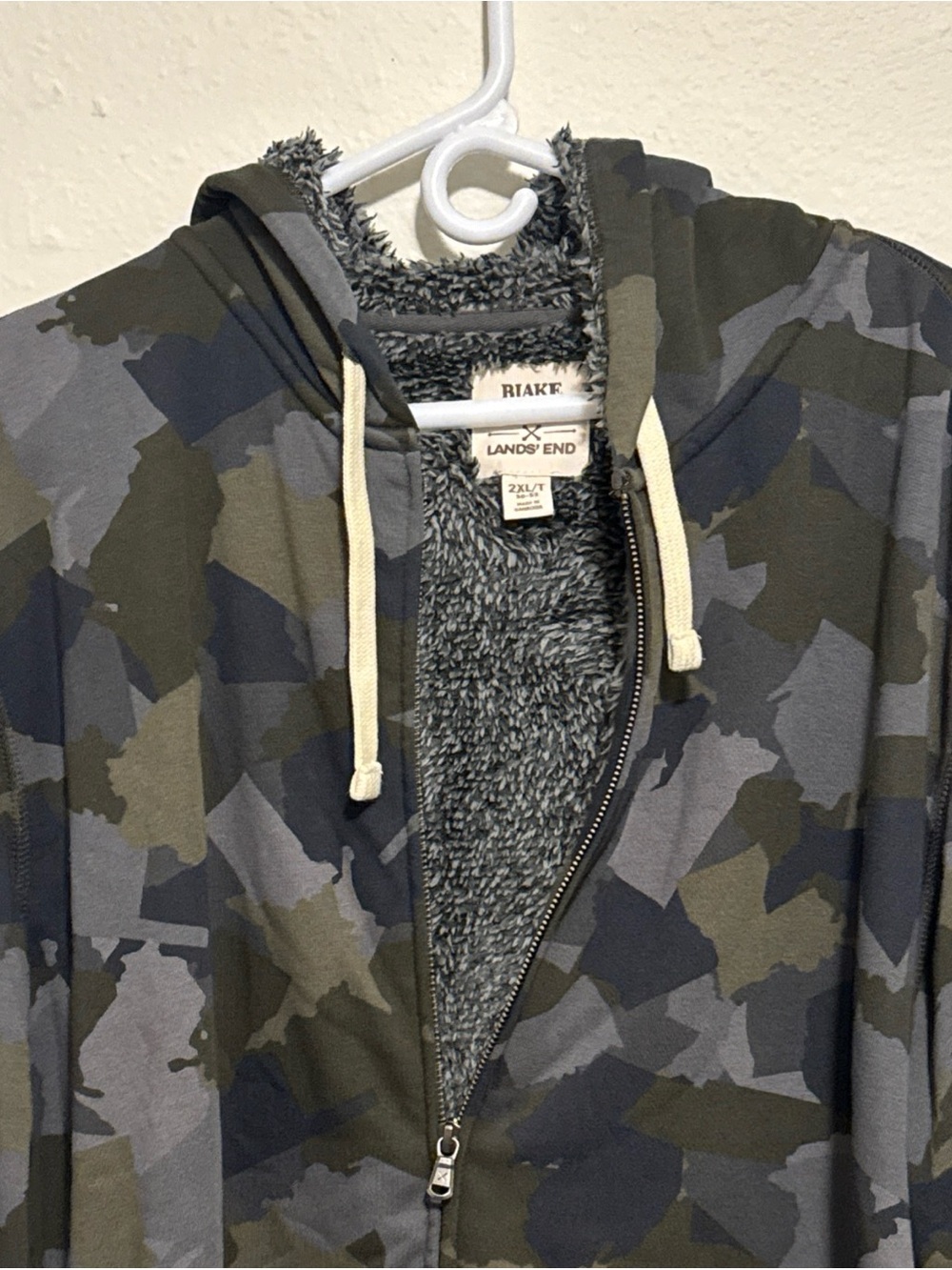 Lands' End Olive & Gray Camouflage Sherpa-Lined Hoodie Jacket